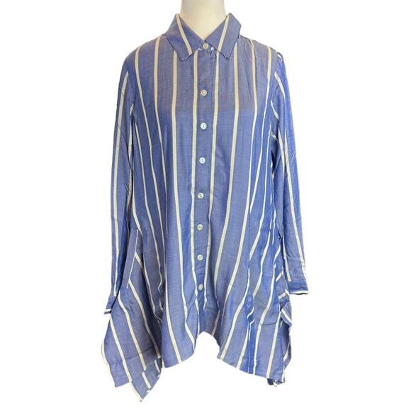 Linea Striped Striped Top with Pockets Asymmetrical Louis Del 'Olio Size XS NEW - Picture 1 of 11
